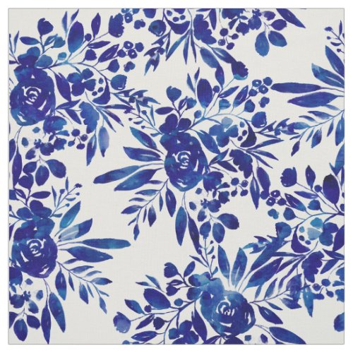 Modern navy blue floral watercolor pattern fabric