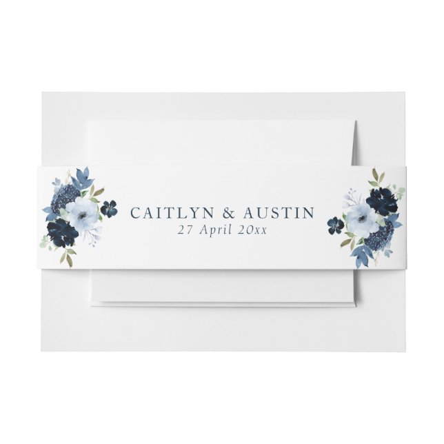 Modern navy blue floral wedding belly band (Front Example)
