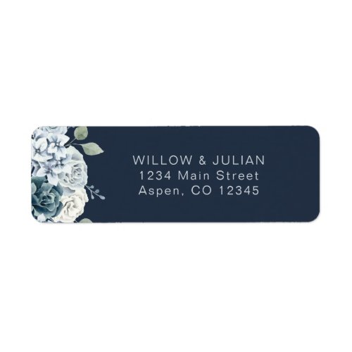 Modern Navy Blue Floral Wedding Return Address Label