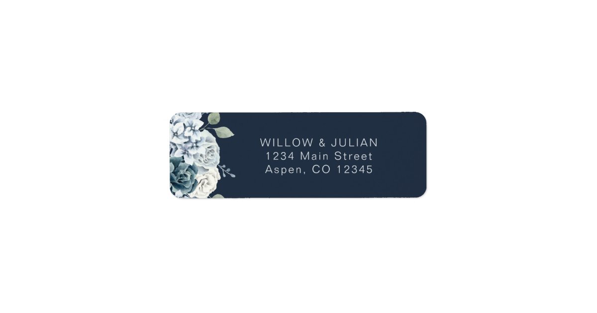 Modern Navy Blue Floral Wedding Return Address Label | Zazzle