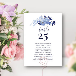 Modern Navy Blue Floral Wedding Seating Chart Table Number