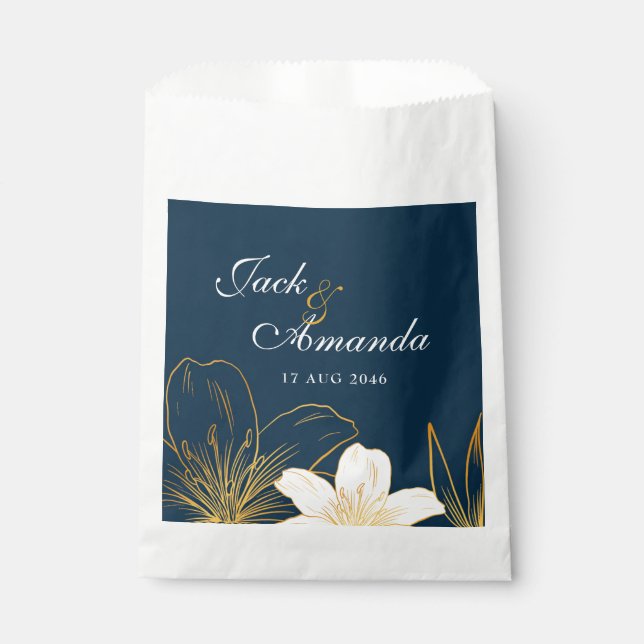 Modern Navy Blue Flower Chic Wedding Favor Bag (Front)