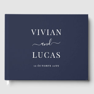 Modern Navy Blue Formal Minimal Wedding Guest Book