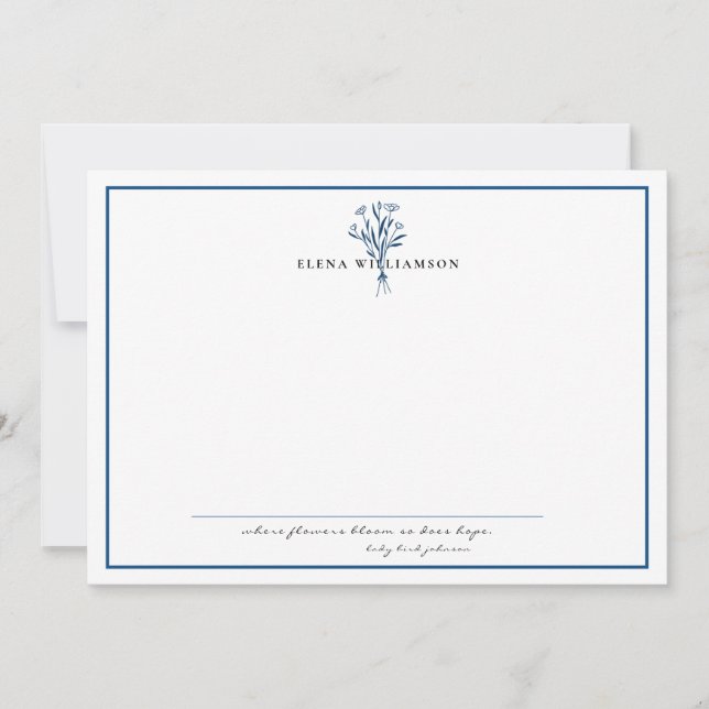 Modern Navy Blue Frame Flowers & Hope Personalized Note Card (Front)