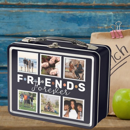 Modern Navy Blue Friends Forever Photo Collage Metal Lunch Box