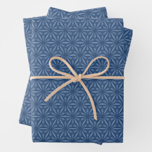 Modern Navy Blue Geometric Flower Pattern Wrapping Paper Sheets