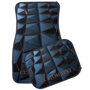 Modern Navy Blue Geometric Pattern Monogrammed Car Floor Mat