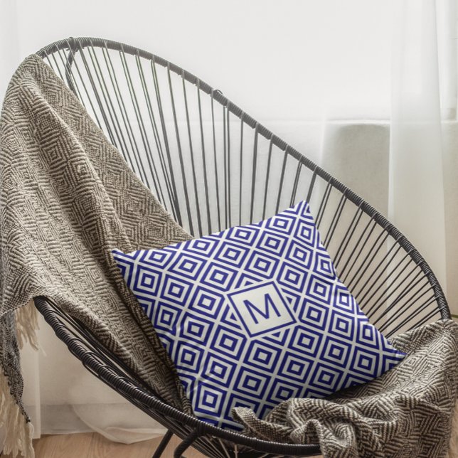 Modern Navy Blue Geometric Pattern Throw Pillow (Creator Uploaded)