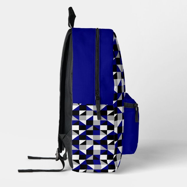 Modern Navy Blue Geometric Printed Backpack | Zazzle display picture 2
