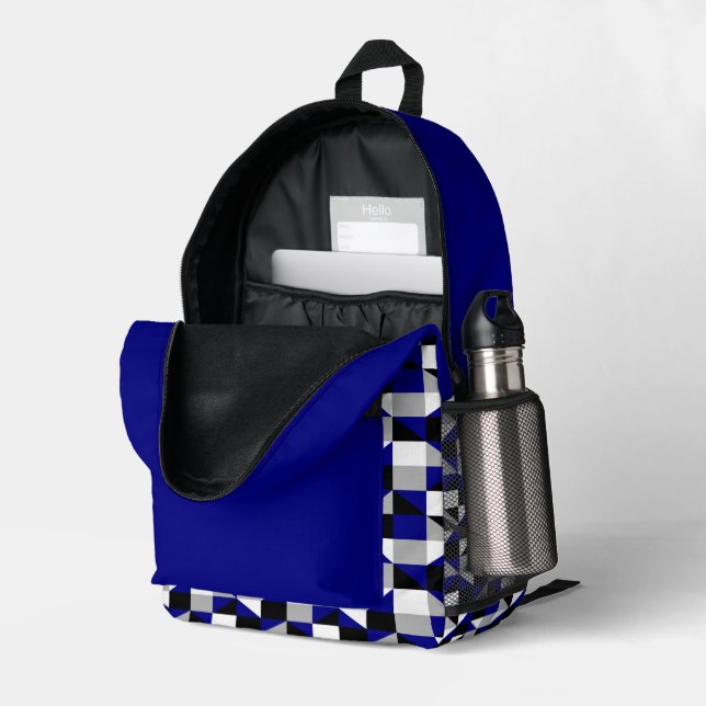 Modern Navy Blue Geometric Printed Backpack | Zazzle display picture 3