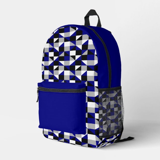 Modern Navy Blue Geometric  Printed Backpack (Back Corner Right)