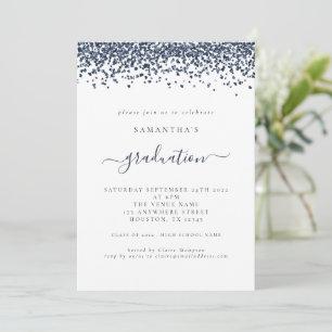 Modern Navy Blue Glitter 2024 Graduation Invitation