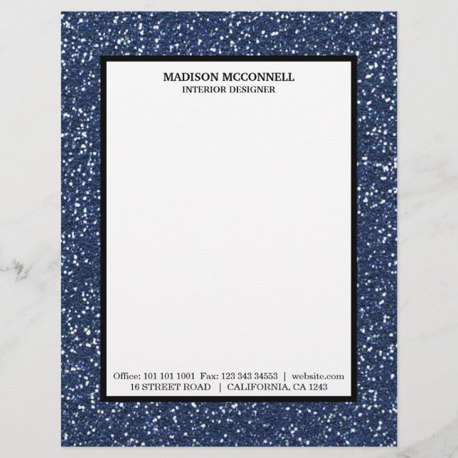 Modern navy blue glitter letterhead (Front)