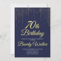 Modern Navy Blue Gold 70th Birthday Party