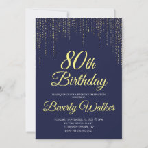 Modern Navy Blue Gold 80th Birthday Party