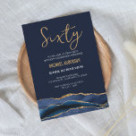 Modern Navy Blue Gold Agate 60th Birthday Party  Invitation<br><div class="desc">This beautiful agate Invitation is perfect for any special occasion! Its elegant, trendy and modern design will make your guests feel like royalty. The deep navy blue watercolor texturing and faux gold glitter accents give it a luxurious look, creating a unique and stylish invitation. You can customize the texts to...</div>