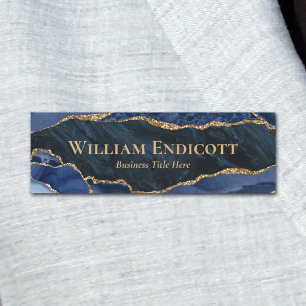 Modern Navy Blue Gold Agate Business Name Tag