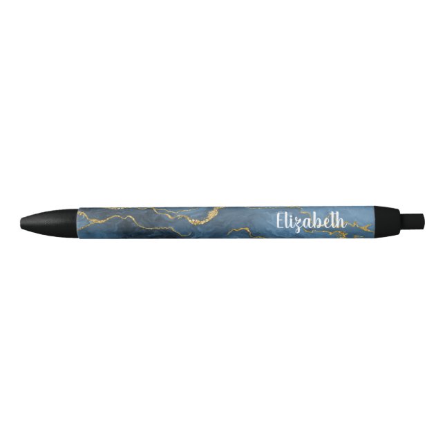 Modern Navy Blue Gold Agate Geode Pen (Front)