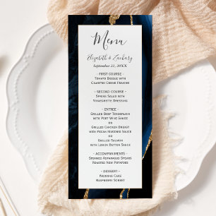 Modern Navy Blue Gold Agate Wedding Menu