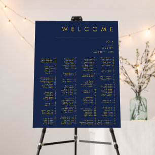 Modern Navy Blue Gold Alphabetical Seating Chart Foam Board