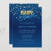 Modern Navy Blue Gold Confetti BOY Baby Shower Invitation (Front/Back)