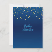 Modern Navy Blue Gold Confetti BOY Baby Shower Invitation (Back)