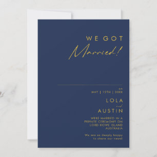 Modern Navy Blue Gold Elopement Announcement