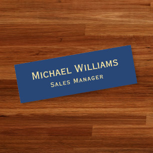 Modern Navy Blue Gold Employee Business Office ID Name Tag