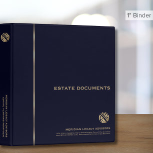 Modern Navy Blue Gold Estate Planning 3 Ring Binder