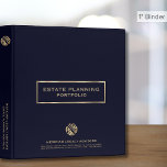 Modern Navy Blue Gold Estate Planning 3 Ring Binder<br><div class="desc">Estate Planning Trust Documents binder with stylish navy blue background and fully customizable golden text. Use for your clients if you are a financial advisor or estate planner. Keep your trust, will, power of attorney, instructions, and other documents organized and safe. Bulk orders are available with no minimum. Bulk discounts...</div>