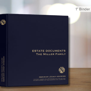 Modern Navy Blue Gold Estate Planning Documents 3 Ring Binder