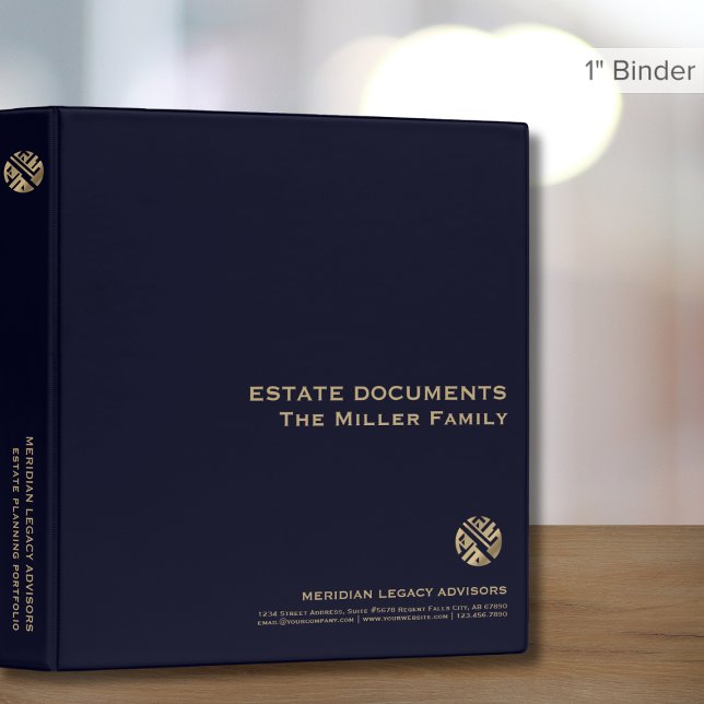 Modern Navy Blue Gold Estate Planning Documents 3 Ring Binder (Creator Uploaded)