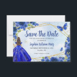 Modern Navy Blue Gold Floral Princess Quinceañera Save The Date<br><div class="desc">Modern Navy Blue Dark Blue Gold Glitter Sparkle Floral Rose Butterfly Princess Quinceañera Birthday Save the Date Announcement</div>