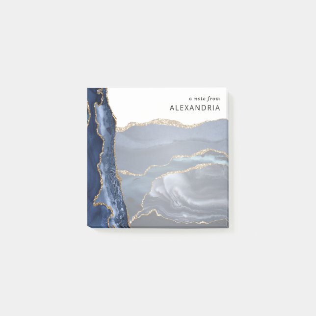 Modern Navy Blue Gold Foil Marble Agate Geode Cute Post-it Notes (Front)
