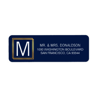 Modern Navy Blue Gold Frame Monogram Initials Label