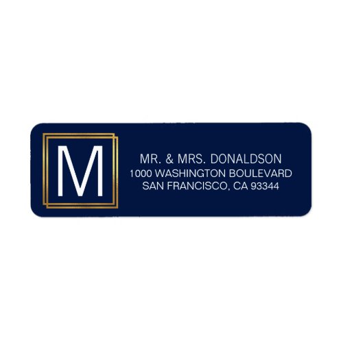 Modern Navy Blue Gold Frame Monogram Initials Label