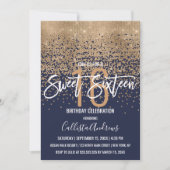 Modern Navy Blue Gold Glitter Confetti Sweet 16 Invitation (Front)