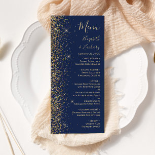 Modern Navy Blue Gold Glitter Edge Wedding Menu
