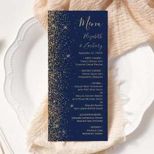 Modern Navy Blue Gold Glitter Edge Wedding Menu