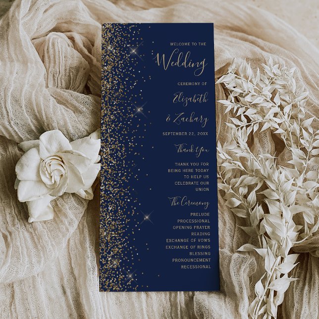 Modern Navy Blue Gold Glitter Edge Wedding Program (Creator Uploaded)