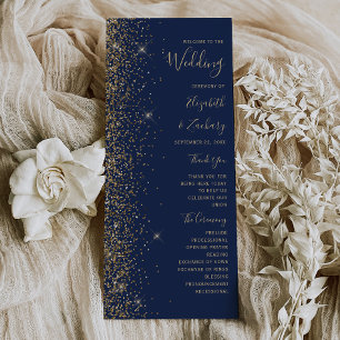 Modern Navy Blue Gold Glitter Edge Wedding Program