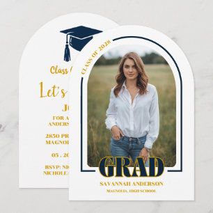 Modern Navy Blue Gold Graduation Party Invitation