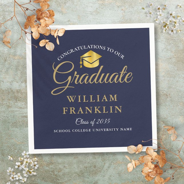 Modern Navy Blue Gold Graduation Party Napkins (Modern Navy Blue Gold Graduation Party Napkins)