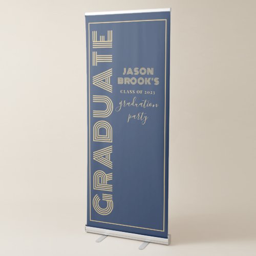 Modern Navy Blue Gold Graduation  Retractable Banner