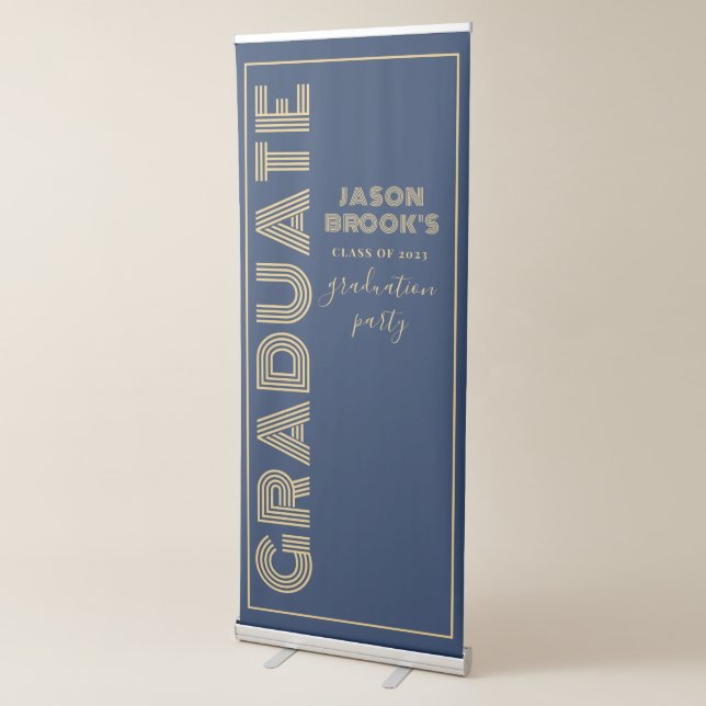 Modern Navy Blue Gold Graduation  Retractable Banner (3/4)