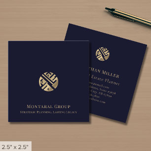 Modern Navy Blue Gold Logo Square Business Card