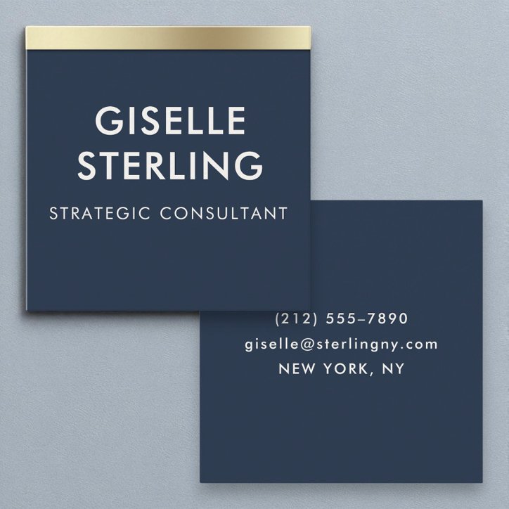 Modern Navy Blue Gold Luxury Minimal Typography Square Business Card