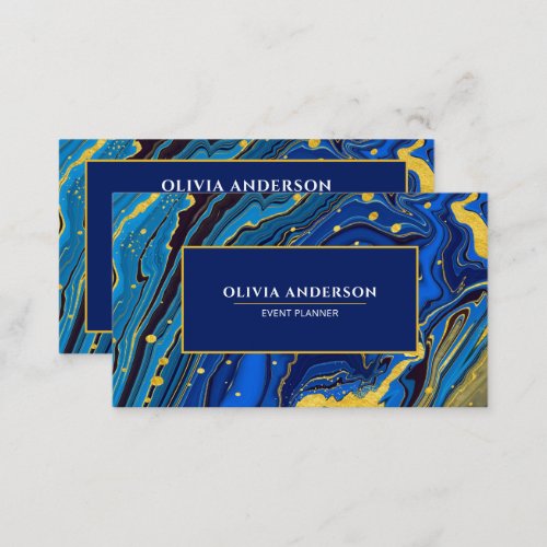 Modern Navy Blue  Gold Marble Agate Abstract  Business Card