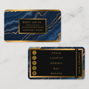 Modern Navy Blue Gold Marble Collection Business Card