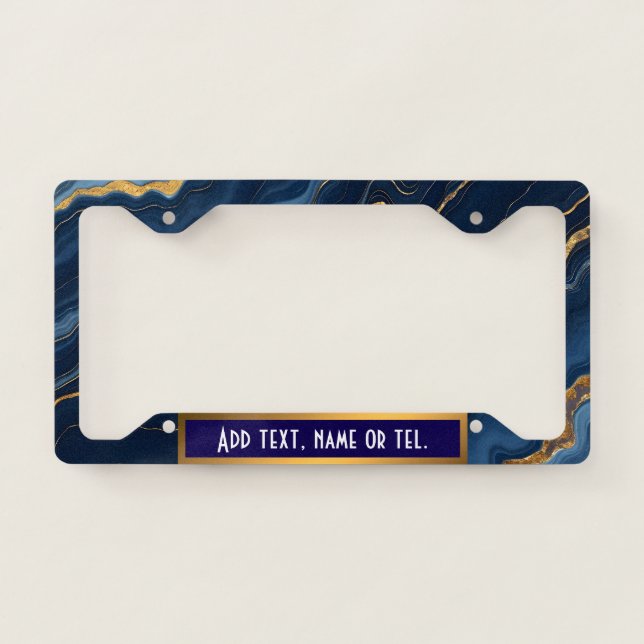 Modern Navy Blue Gold Marble Collection License Plate Frame (Front)